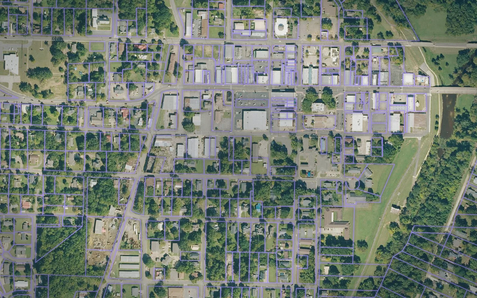 Parcel boundaries over aerial imagery of Johnson County, Arkansas