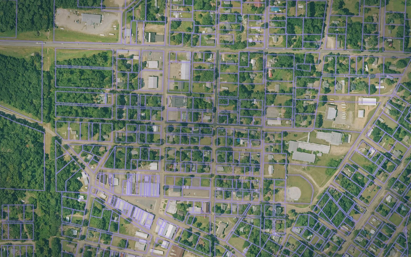 Parcel boundaries over aerial imagery of Lafayette County, Arkansas