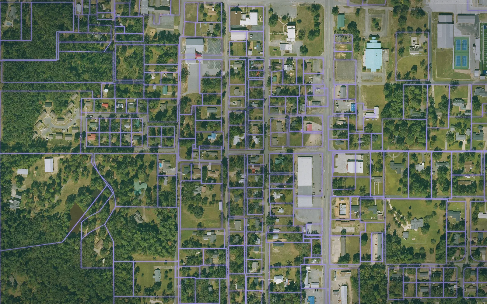 Parcel boundaries over aerial imagery of Lincoln County, Arkansas