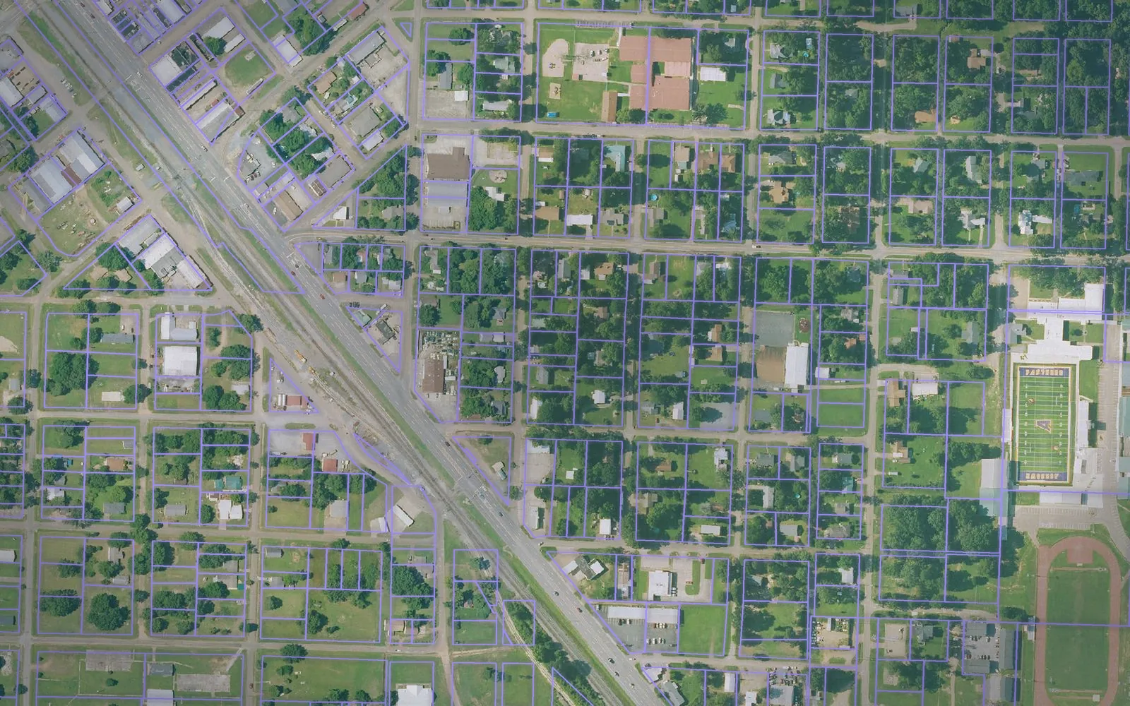 Parcel boundaries over aerial imagery of Little River County, Arkansas