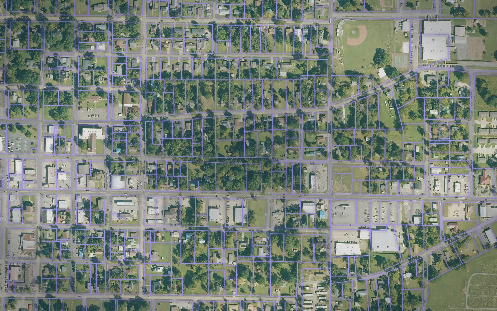 Parcel boundaries over aerial imagery of Logan County, Arkansas
