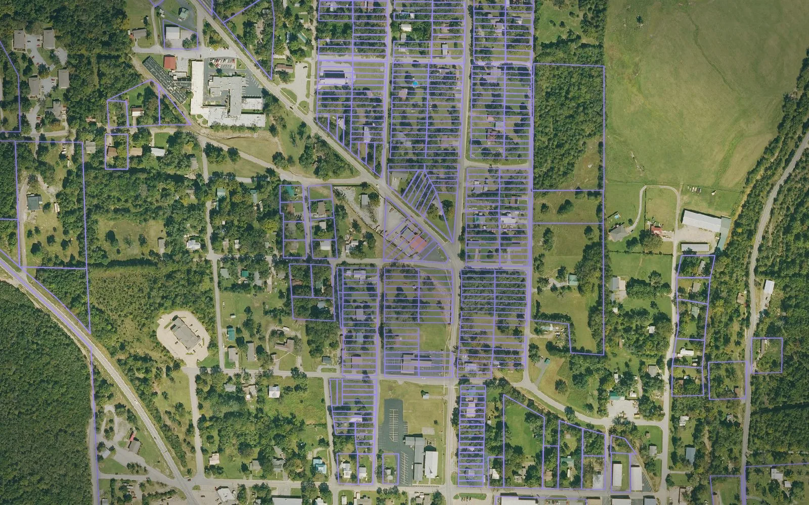 Parcel boundaries over aerial imagery of Marion County, Arkansas