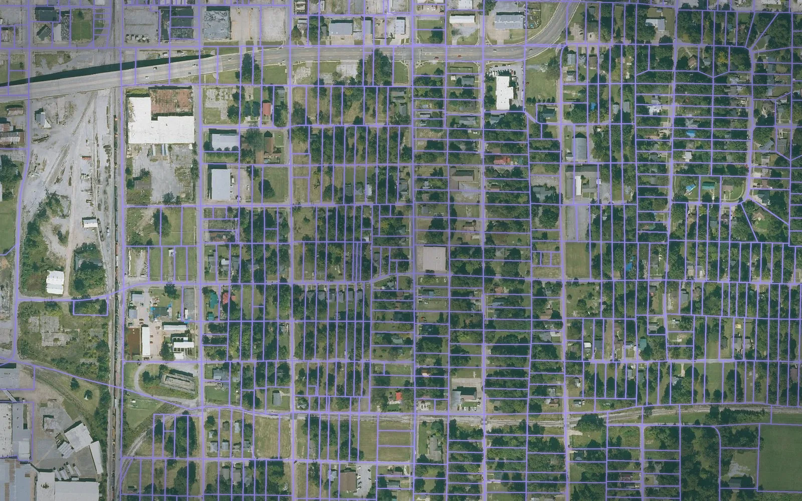 Parcel boundaries over aerial imagery of Mississippi County, Arkansas