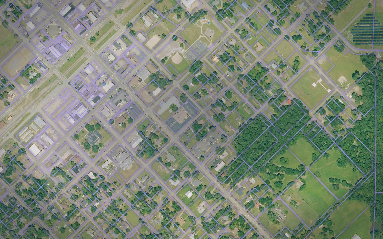Parcel boundaries over aerial imagery of Nevada County, Arkansas