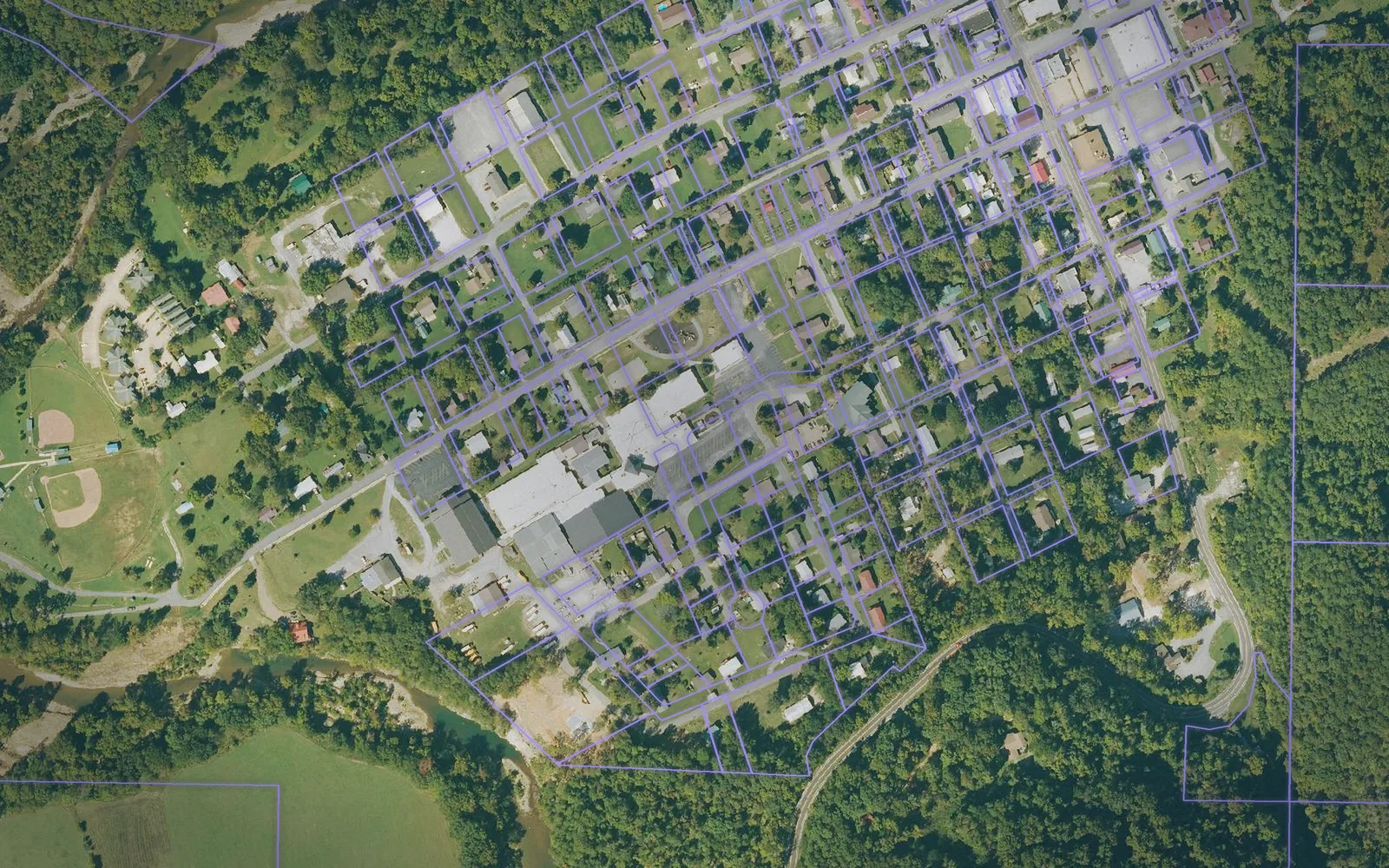 Parcel boundaries over aerial imagery of Newton County, Arkansas