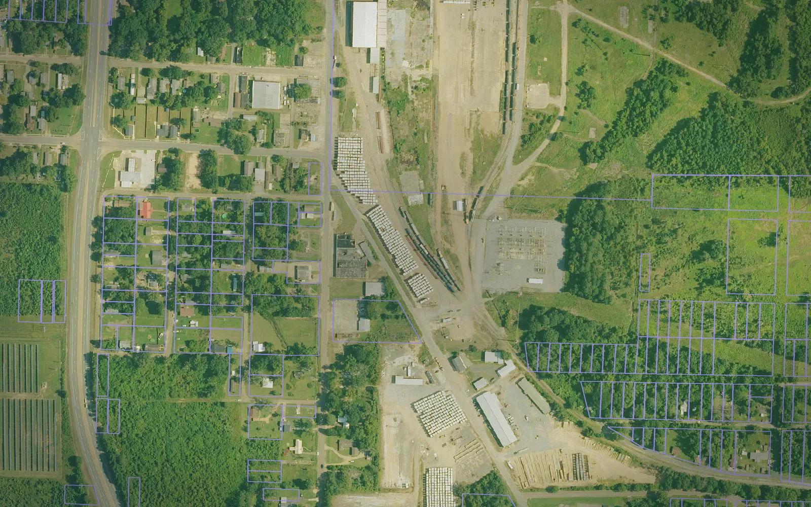 Parcel boundaries over aerial imagery of Ouachita County, Arkansas