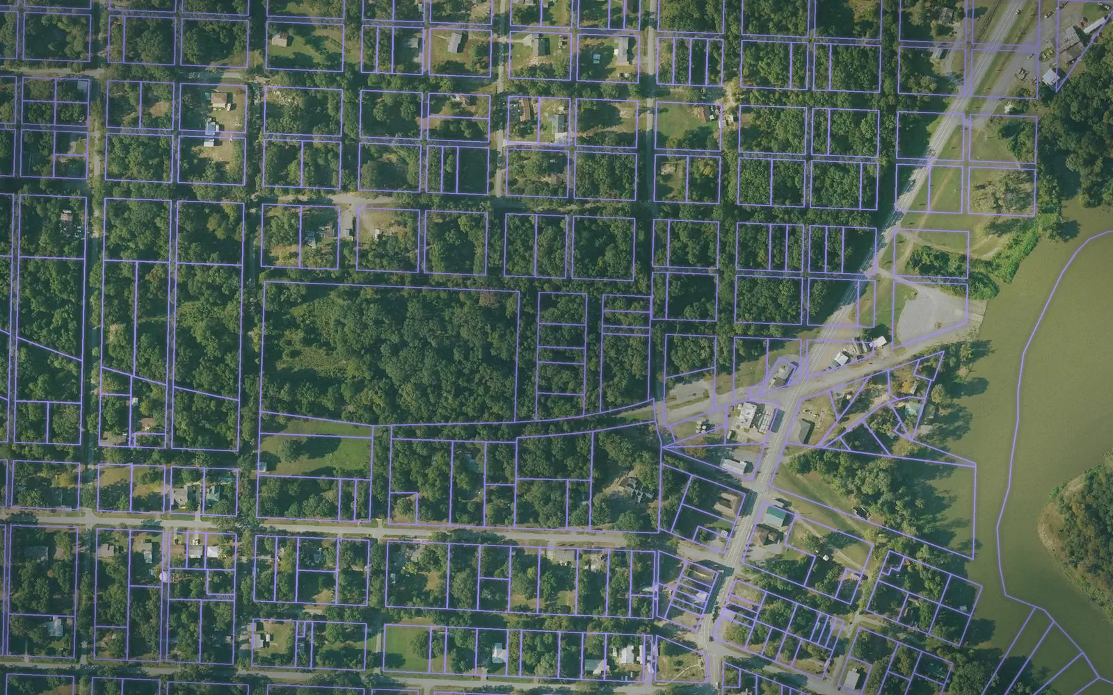 Parcel boundaries over aerial imagery of Prairie County, Arkansas