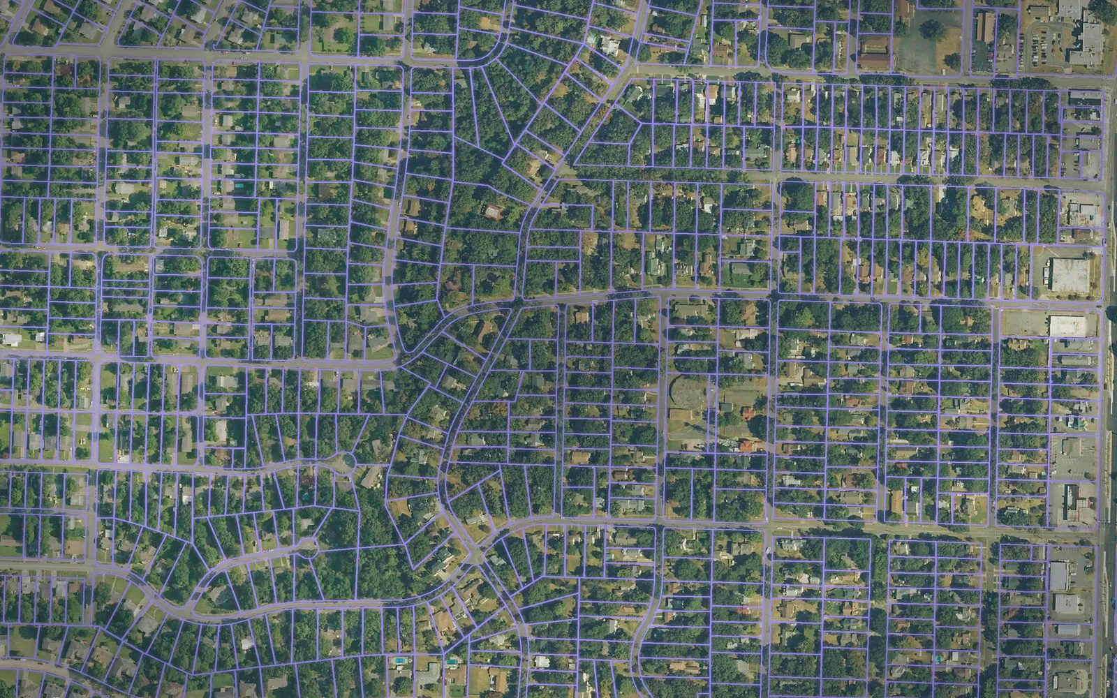 Parcel boundaries over aerial imagery of Pulaski County, Arkansas