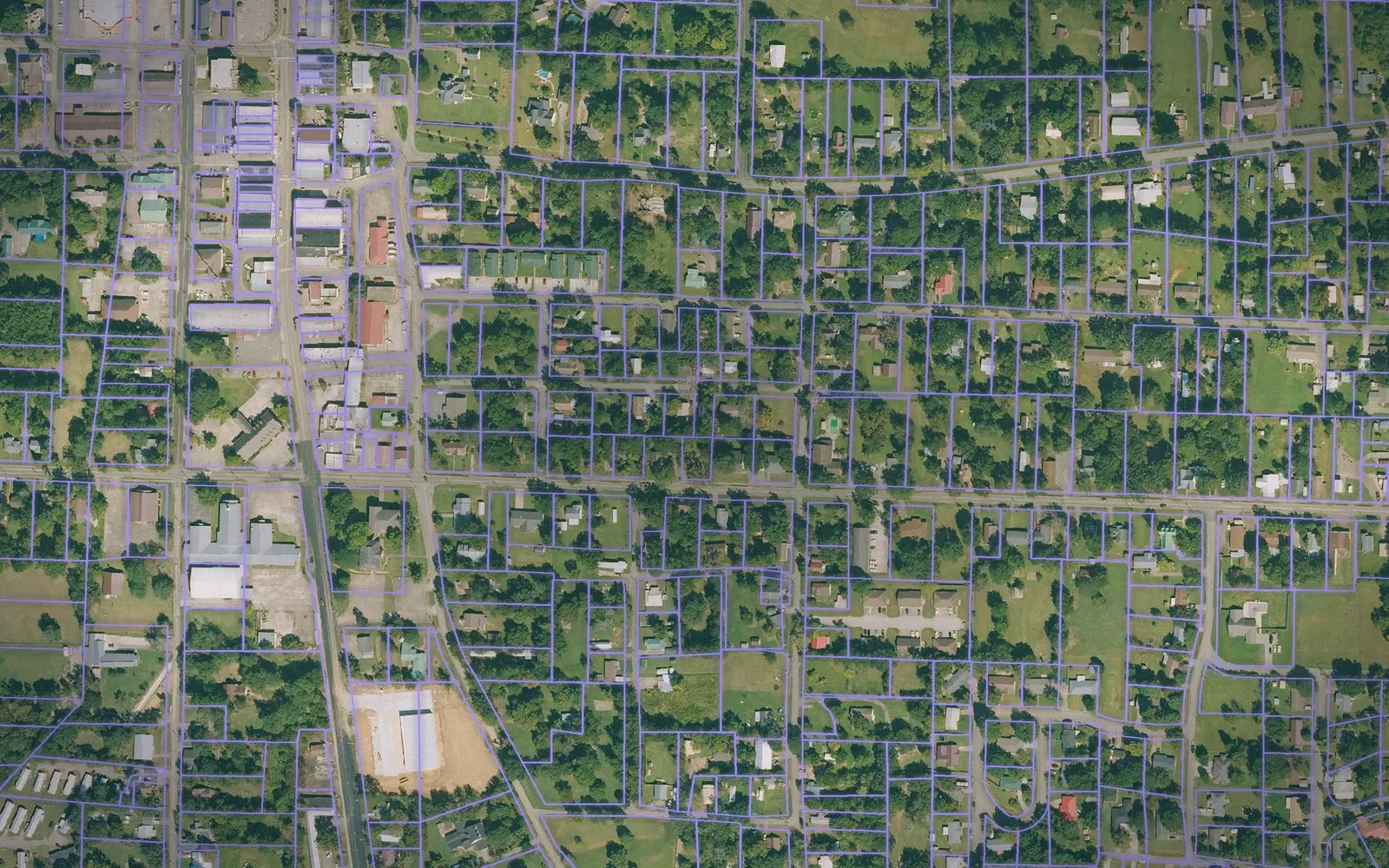 Parcel boundaries over aerial imagery of Scott County, Arkansas