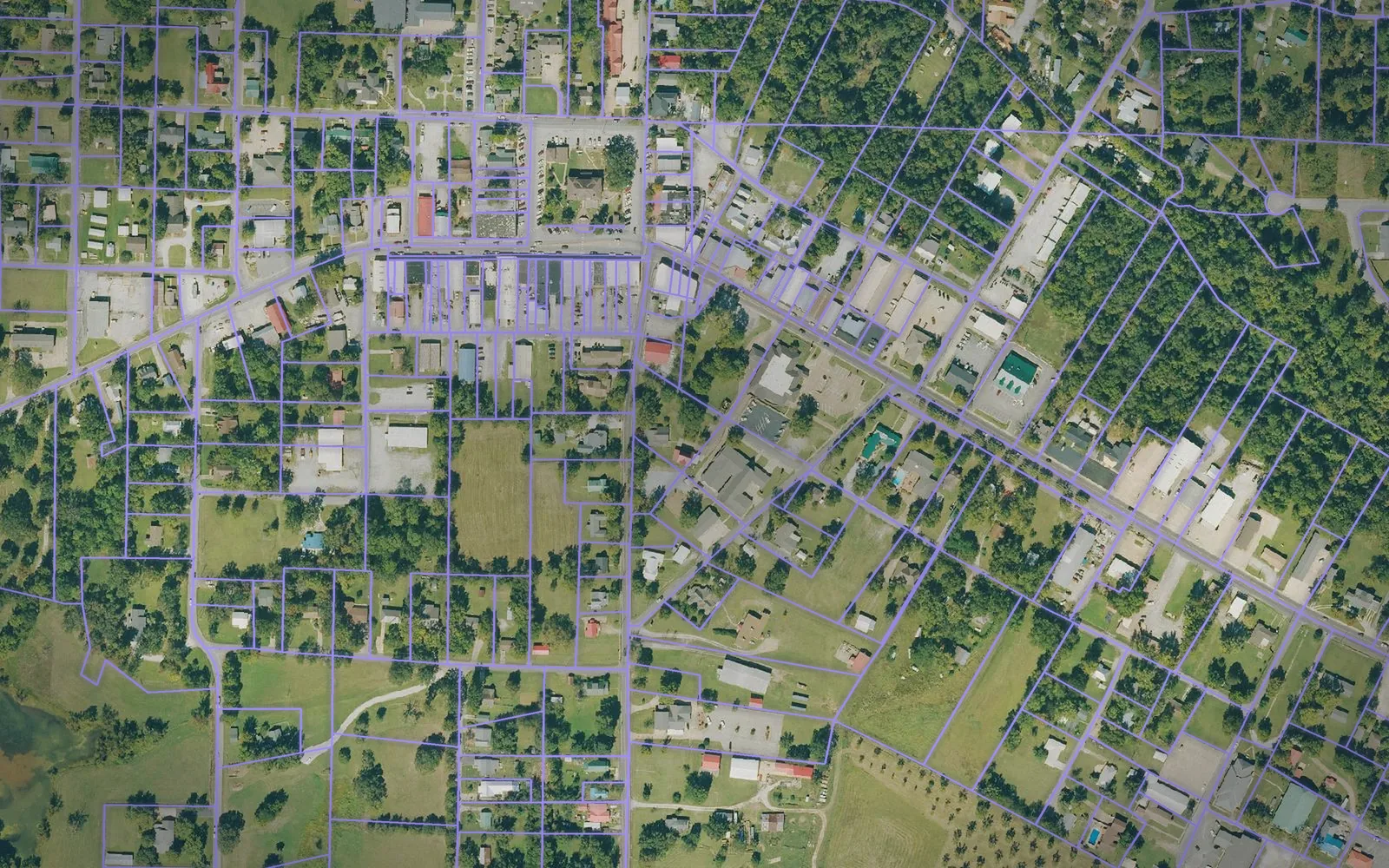 Parcel boundaries over aerial imagery of Stone County, Arkansas