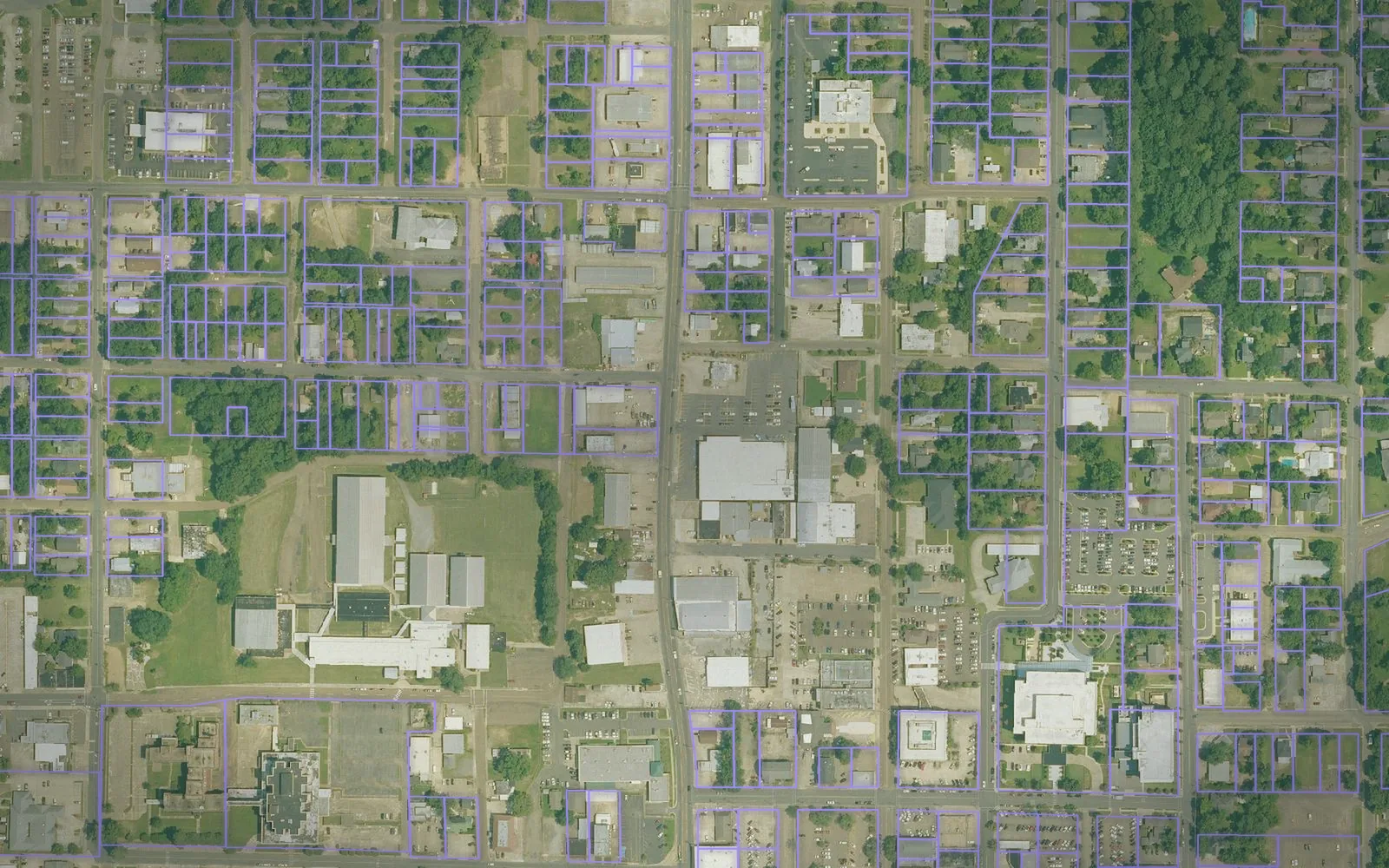 Parcel boundaries over aerial imagery of Union County, Arkansas