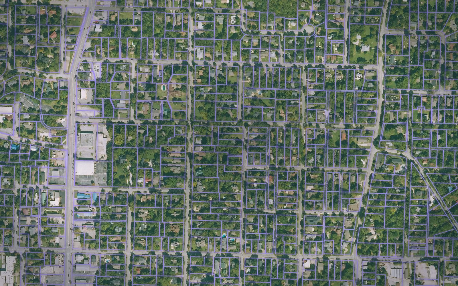 Parcel boundaries over aerial imagery of Washington County, Arkansas