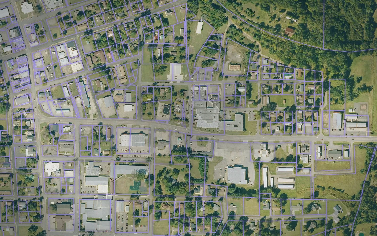 Parcel boundaries over aerial imagery of Yell County, Arkansas