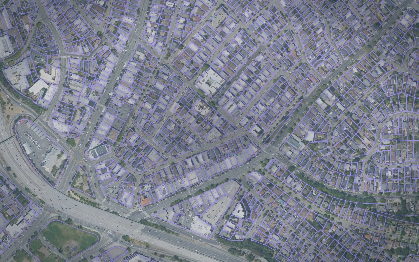 Parcel boundaries over aerial imagery of Alameda County, California
