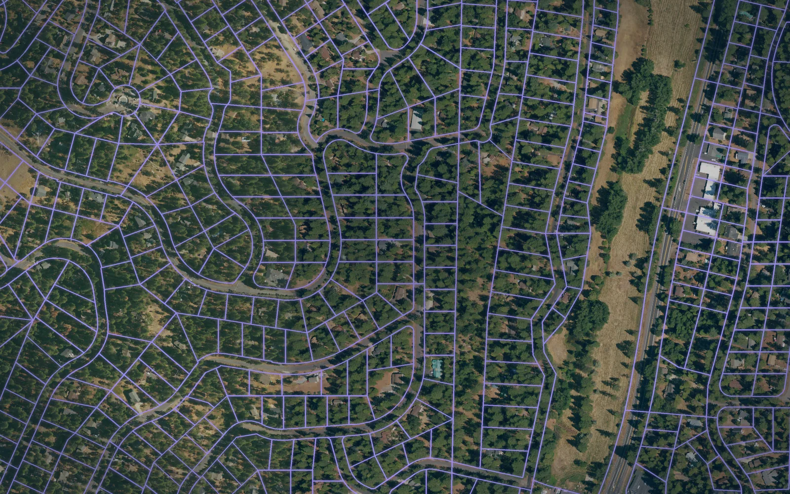 Parcel boundaries over aerial imagery of Calaveras County, California