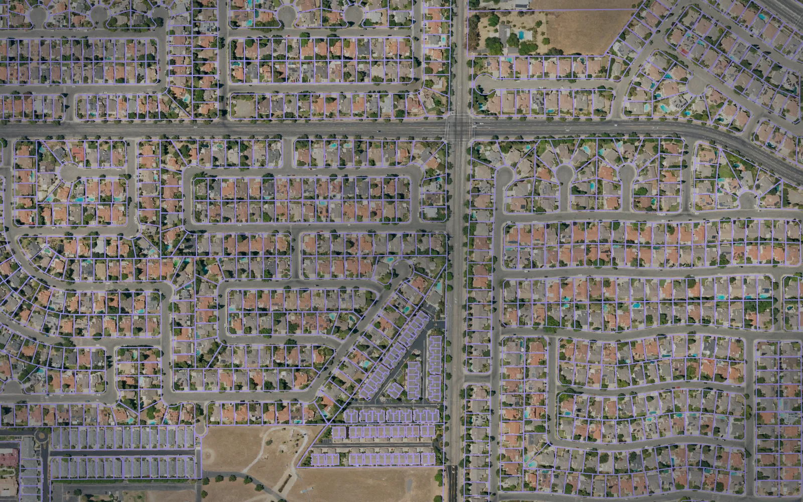 Parcel boundaries over aerial imagery of Fresno County, California