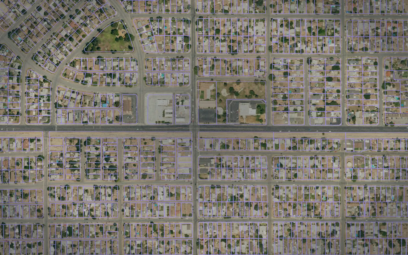 Parcel boundaries over aerial imagery of Kern County, California