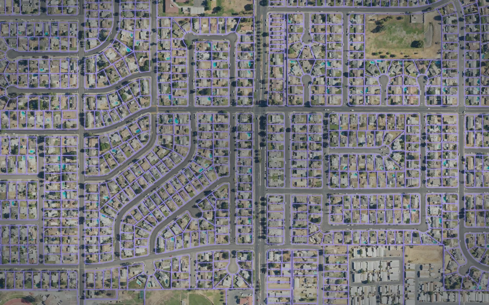Parcel boundaries over aerial imagery of Kings County, California