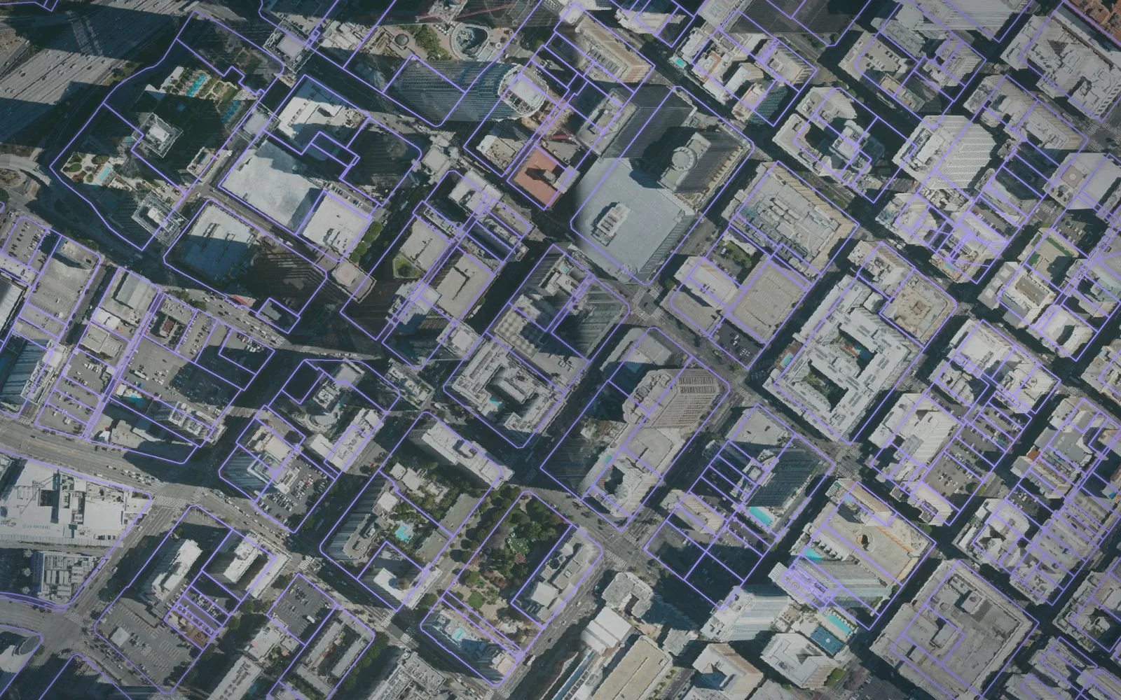 Parcel boundaries over aerial imagery of Los Angeles County, California