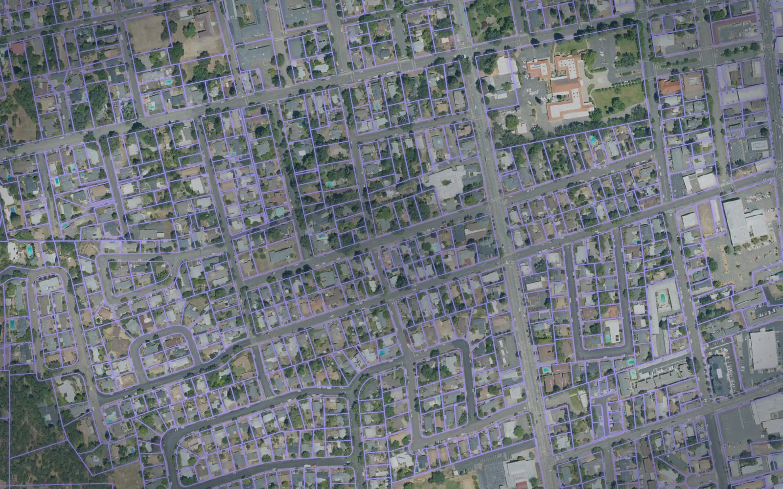 Parcel boundaries over aerial imagery of Mendocino County, California