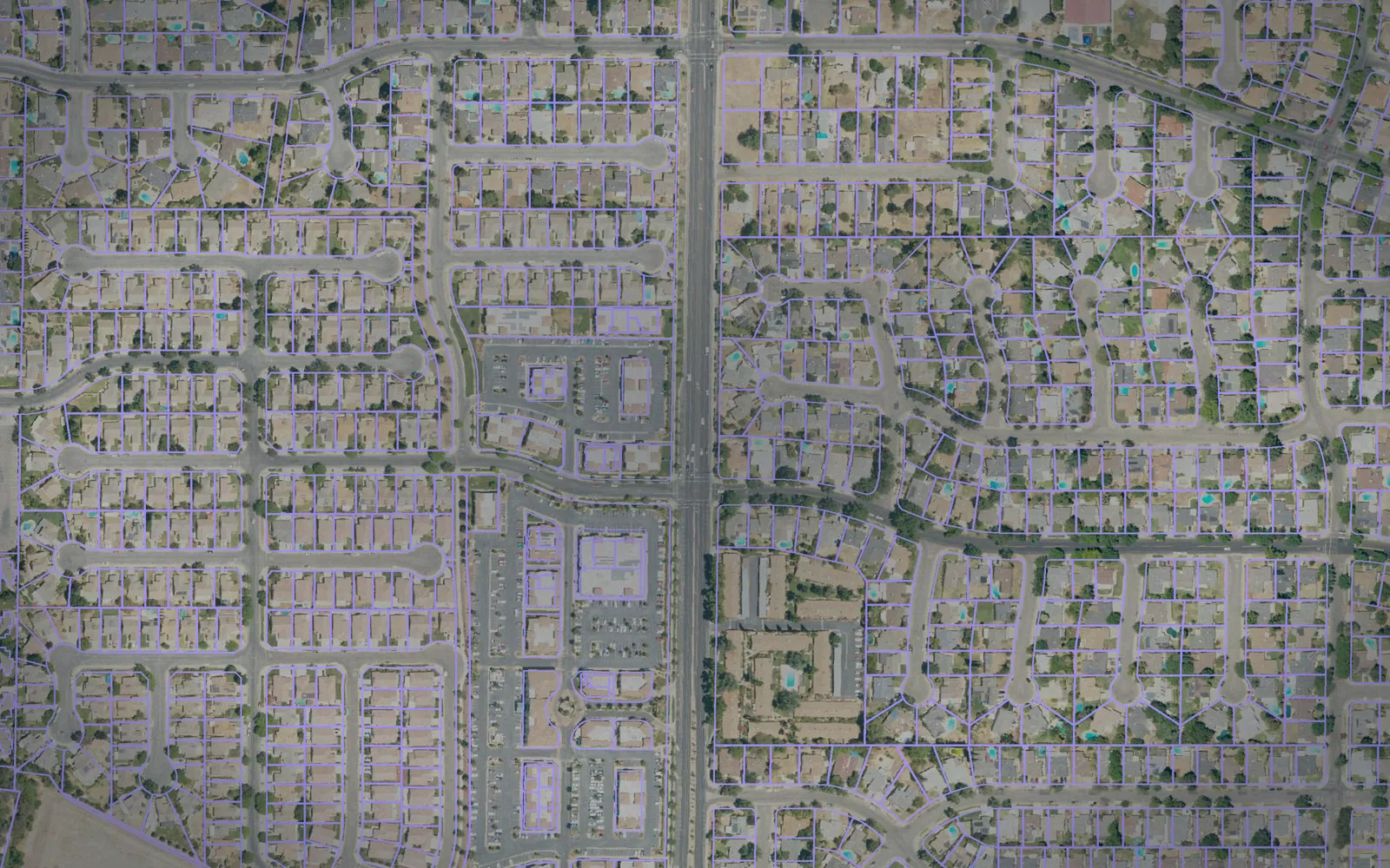 Parcel boundaries over aerial imagery of Merced County, California