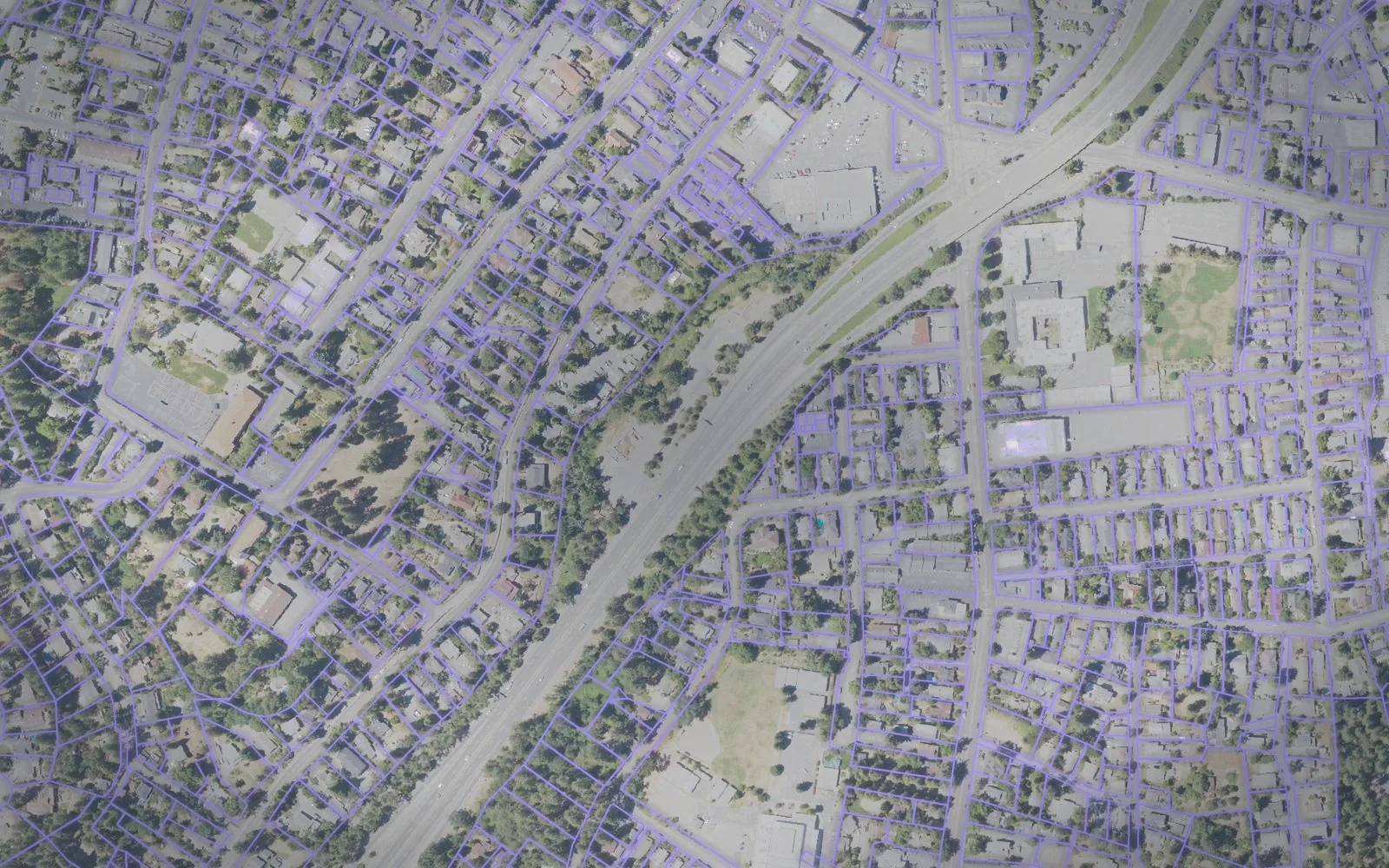 Parcel boundaries over aerial imagery of Nevada County, California