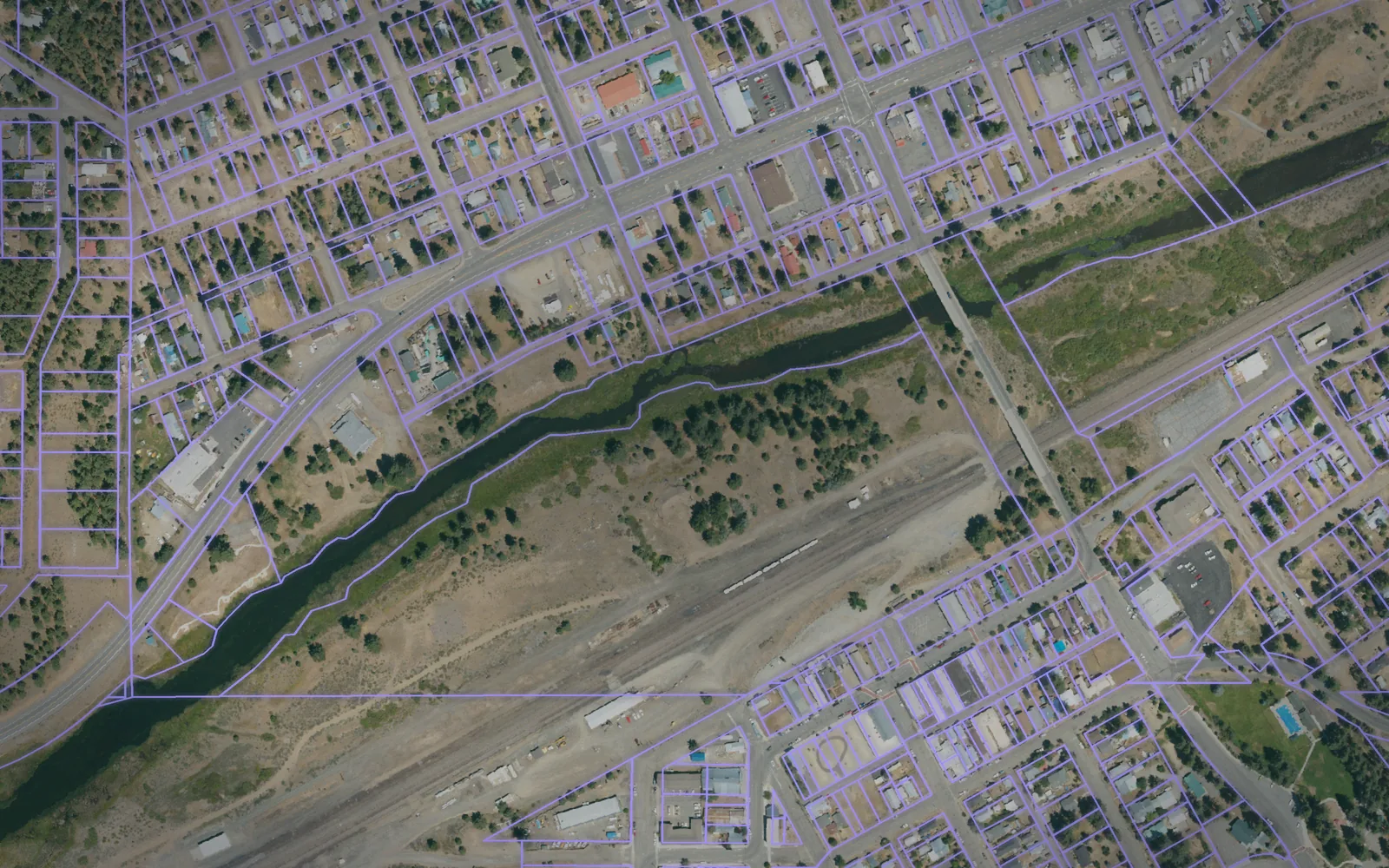 Parcel boundaries over aerial imagery of Plumas County, California