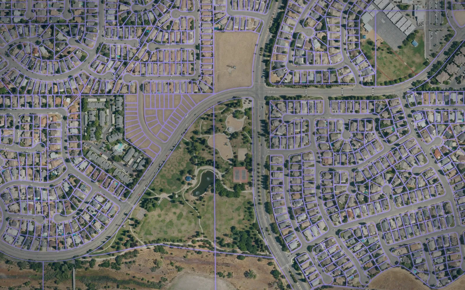 Parcel boundaries over aerial imagery of Sacramento County, California