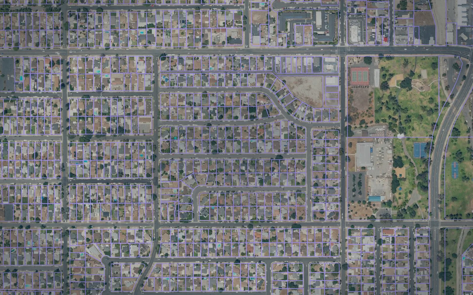 Parcel boundaries over aerial imagery of San Bernardino County, California