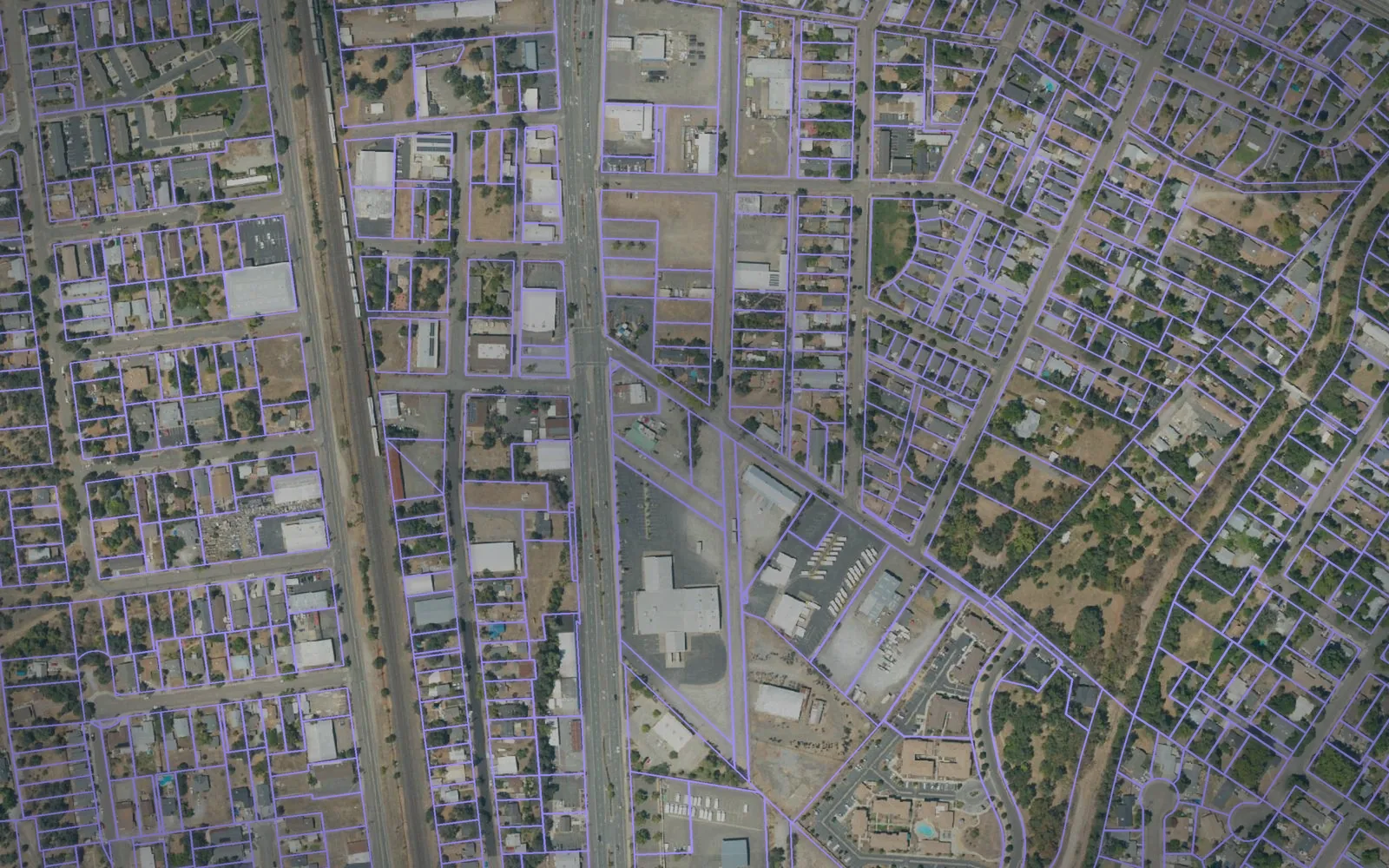 Parcel boundaries over aerial imagery of Shasta County, California