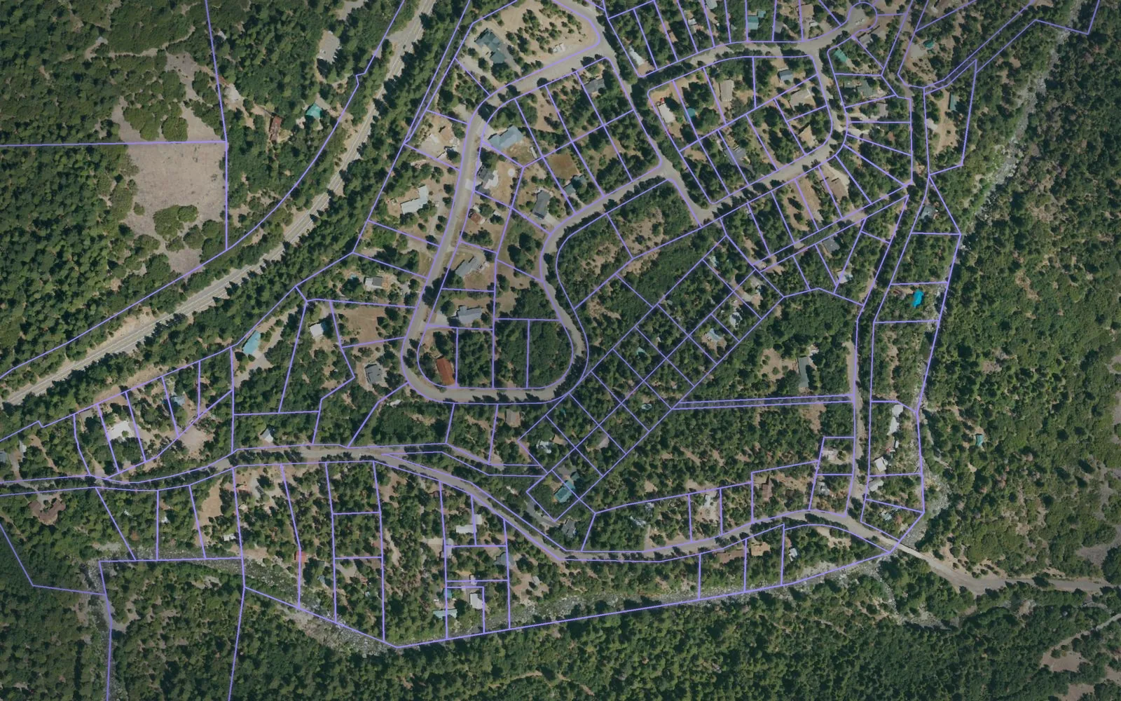 Parcel boundaries over aerial imagery of Sierra County, California