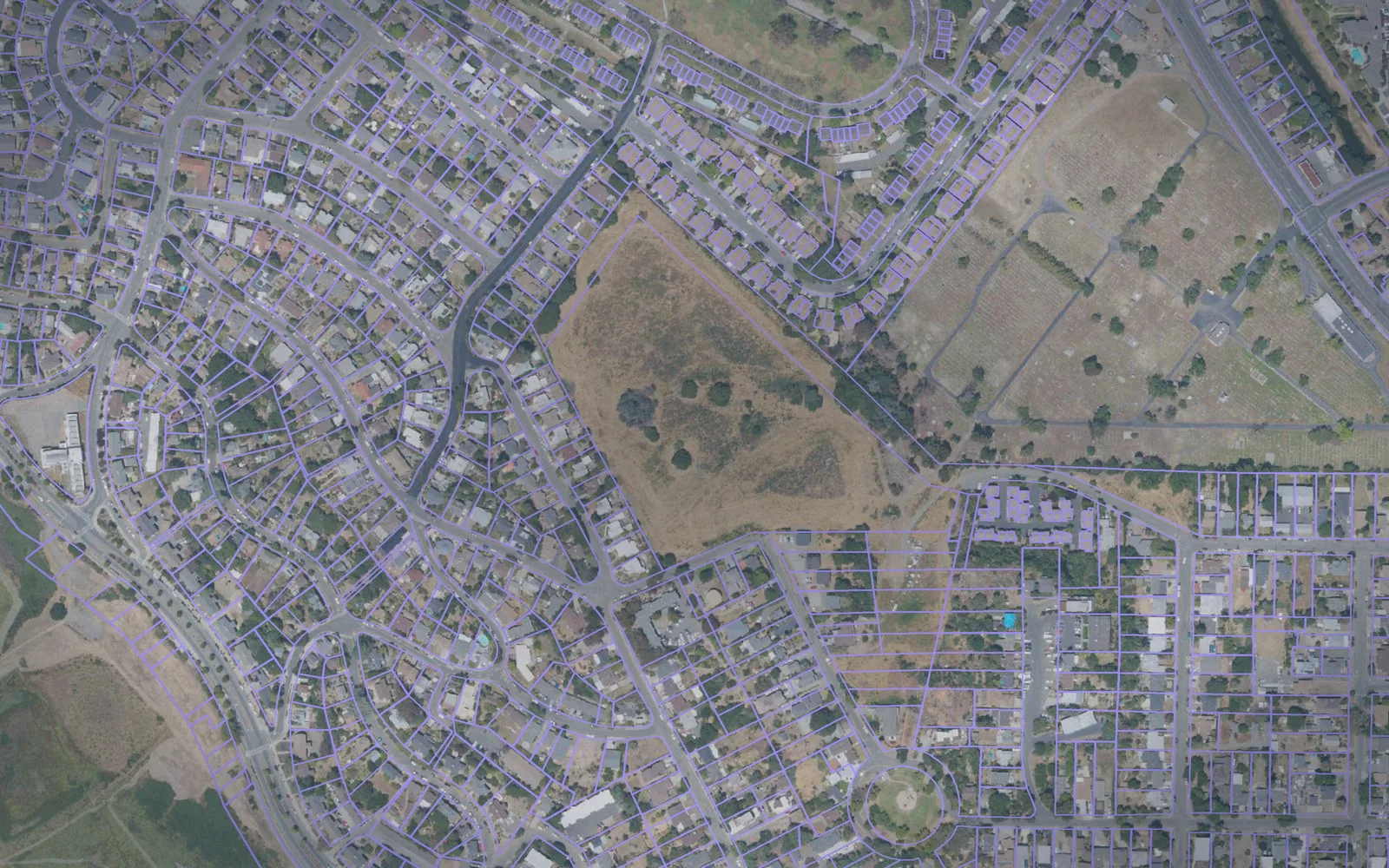 Parcel boundaries over aerial imagery of Solano County, California