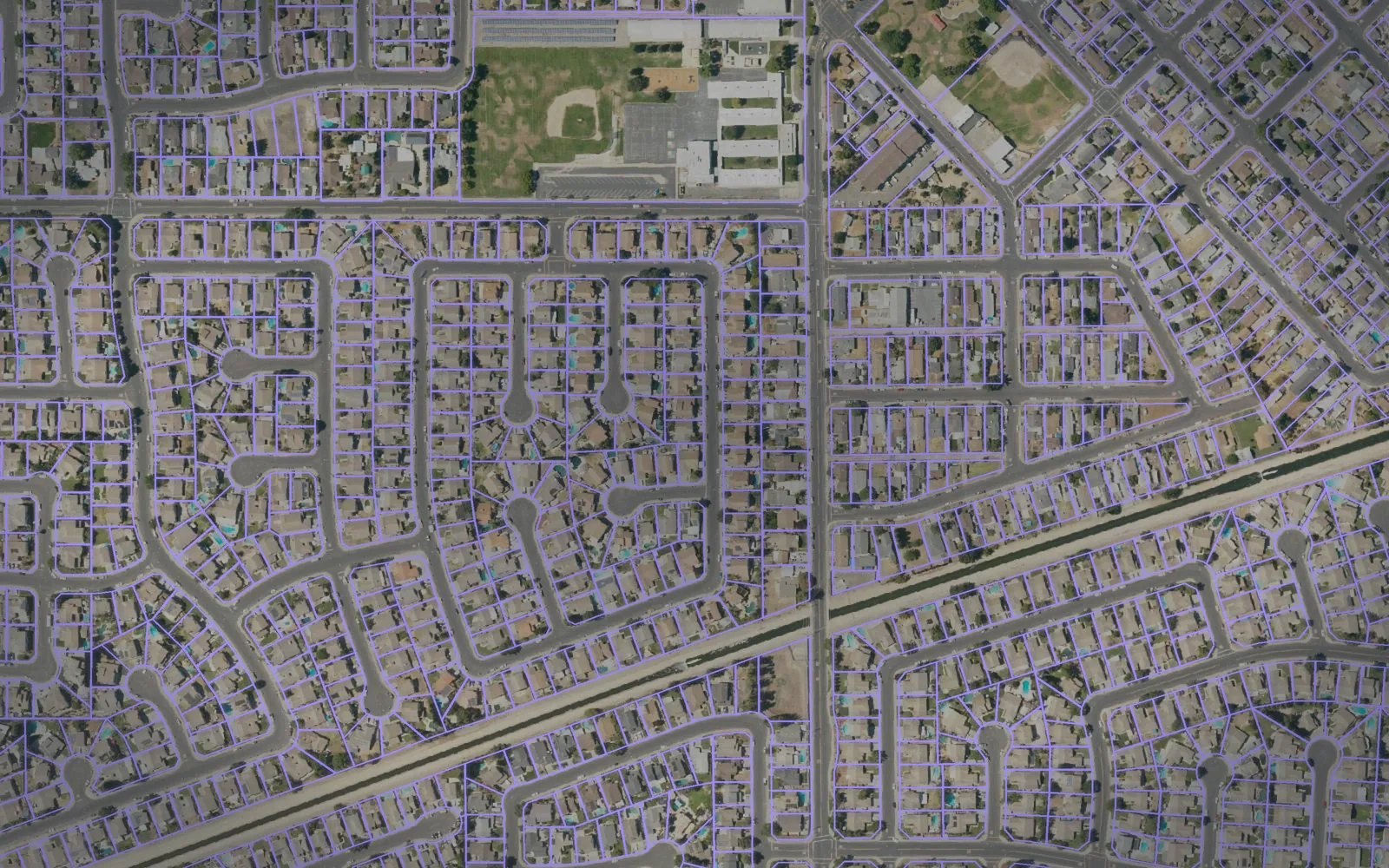 Parcel boundaries over aerial imagery of Stanislaus County, California