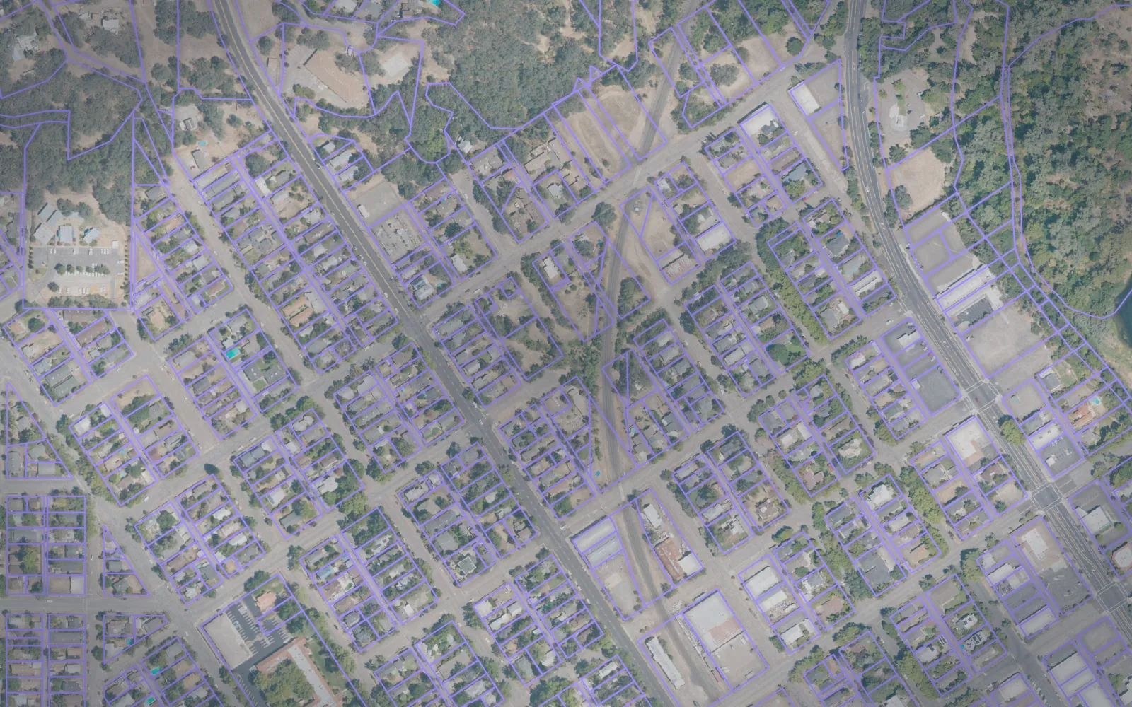 Parcel boundaries over aerial imagery of Tehama County, California