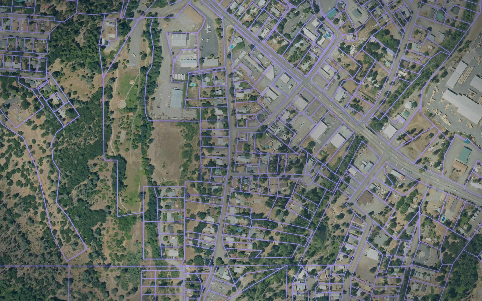 Parcel boundaries over aerial imagery of Trinity County, California