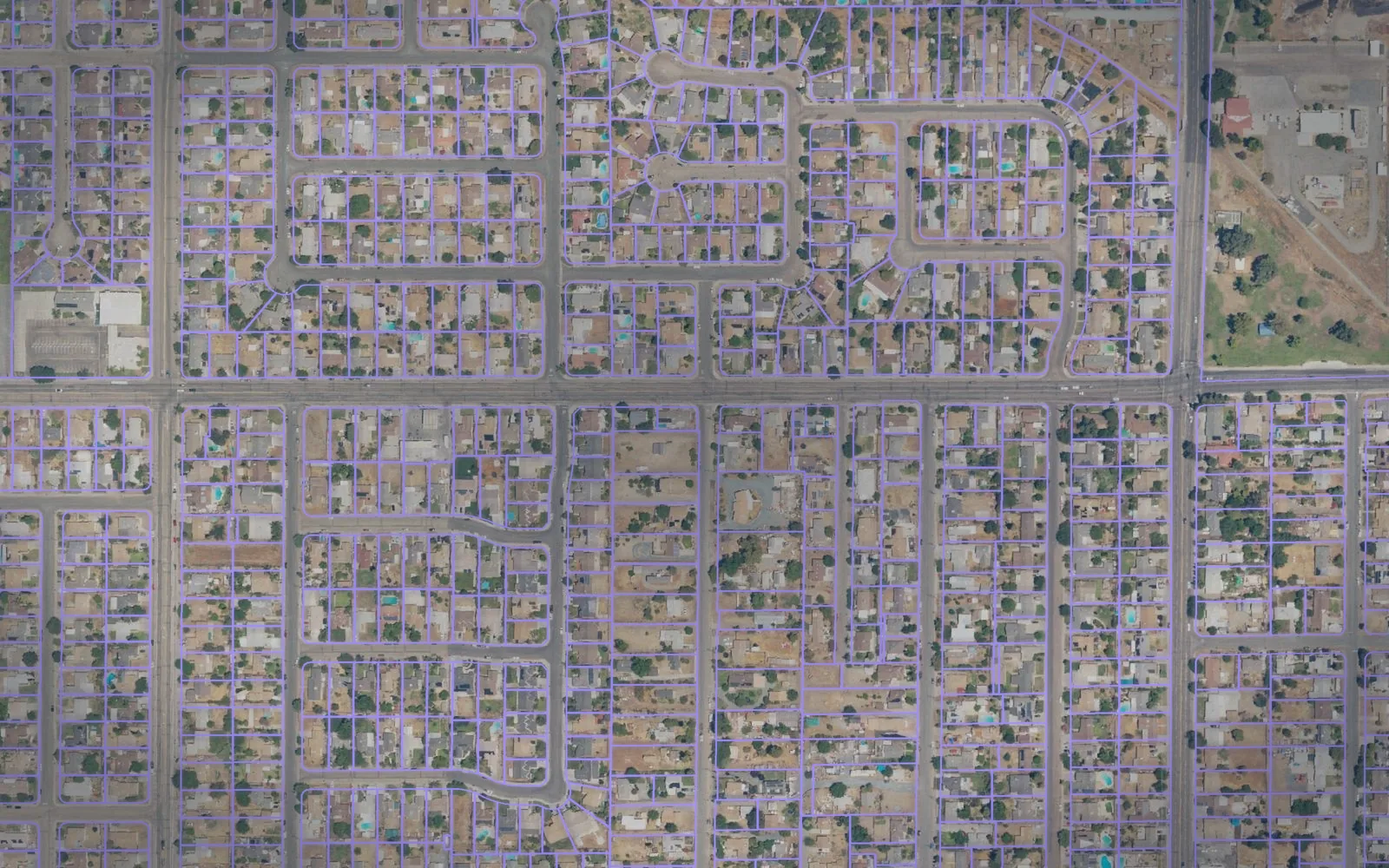Parcel boundaries over aerial imagery of Tulare County, California