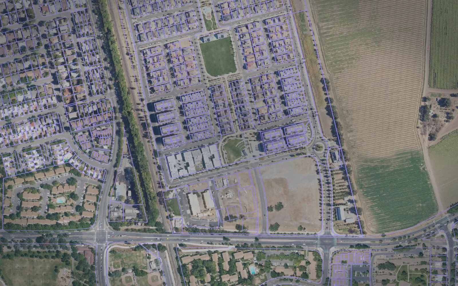Parcel boundaries over aerial imagery of Yolo County, California