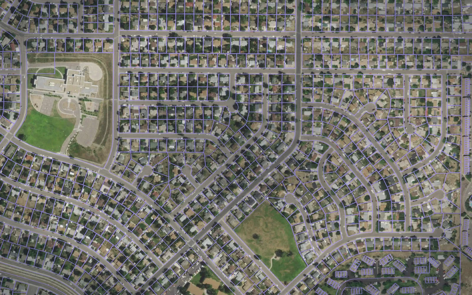 Parcel boundaries over aerial imagery of Adams County, Colorado