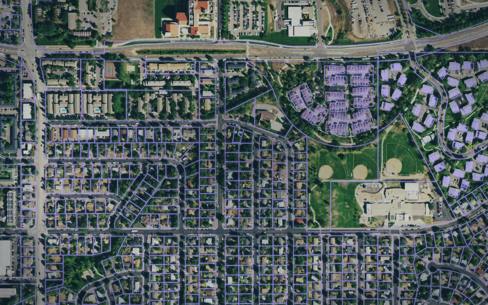 Parcel boundaries over aerial imagery of Boulder County, Colorado