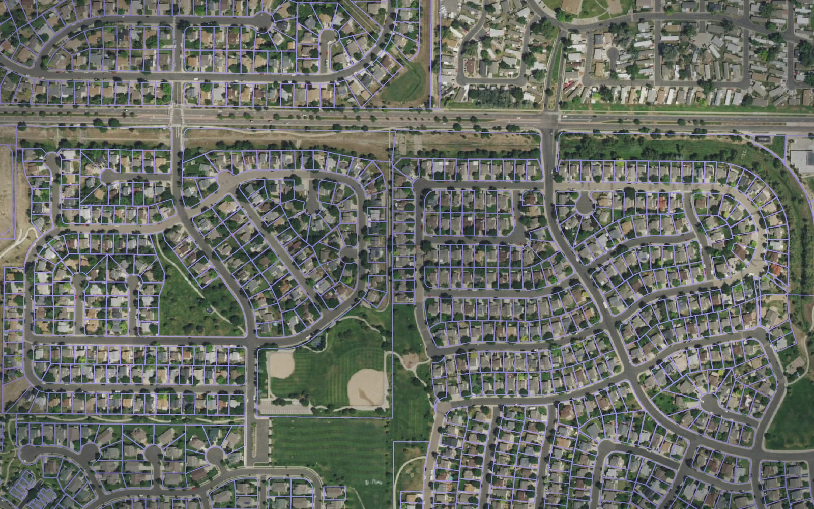 Parcel boundaries over aerial imagery of Broomfield County, Colorado