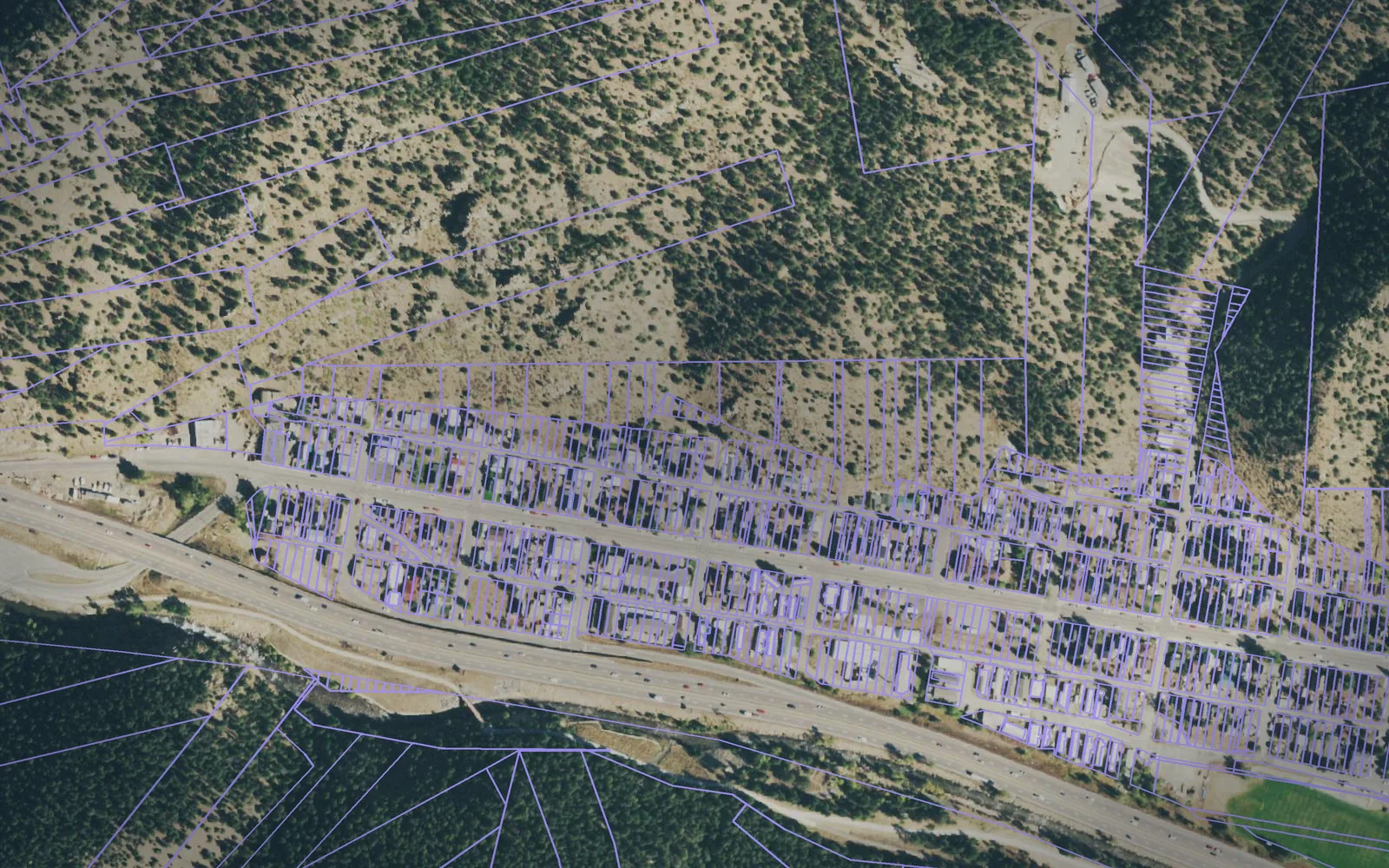 Parcel boundaries over aerial imagery of Clear Creek County, Colorado