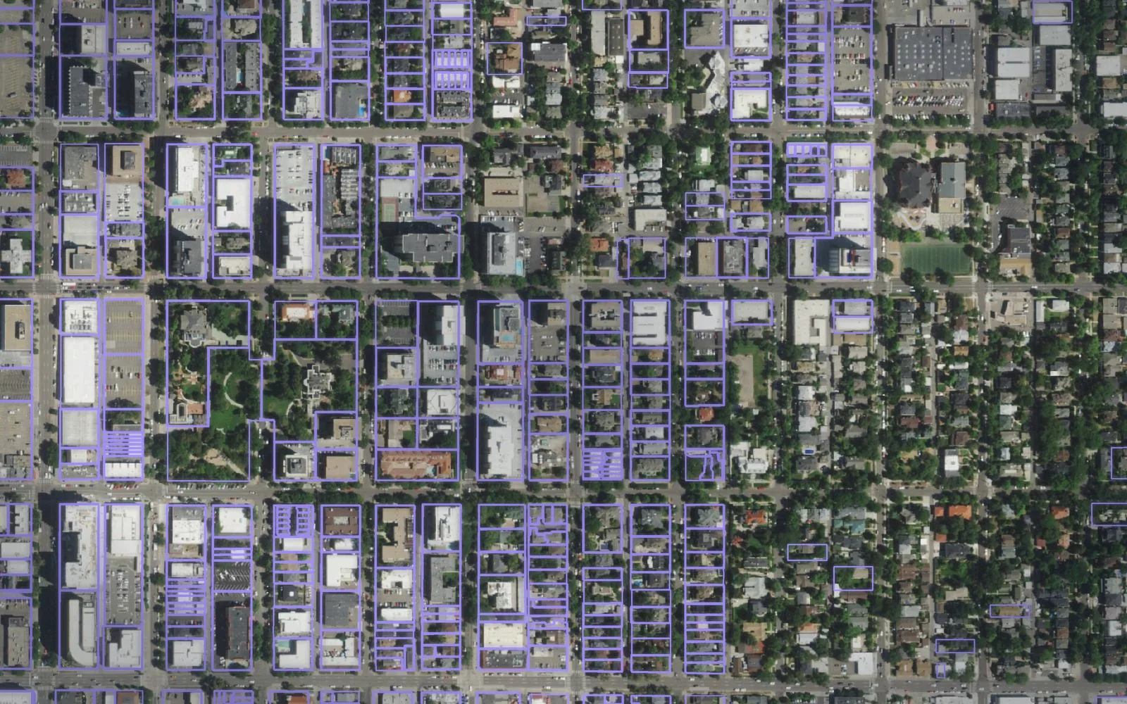 Parcel boundaries over aerial imagery of Denver County, Colorado