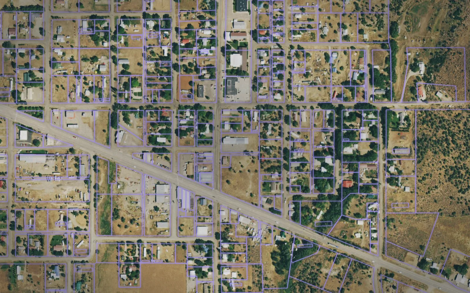 Parcel boundaries over aerial imagery of Dolores County, Colorado
