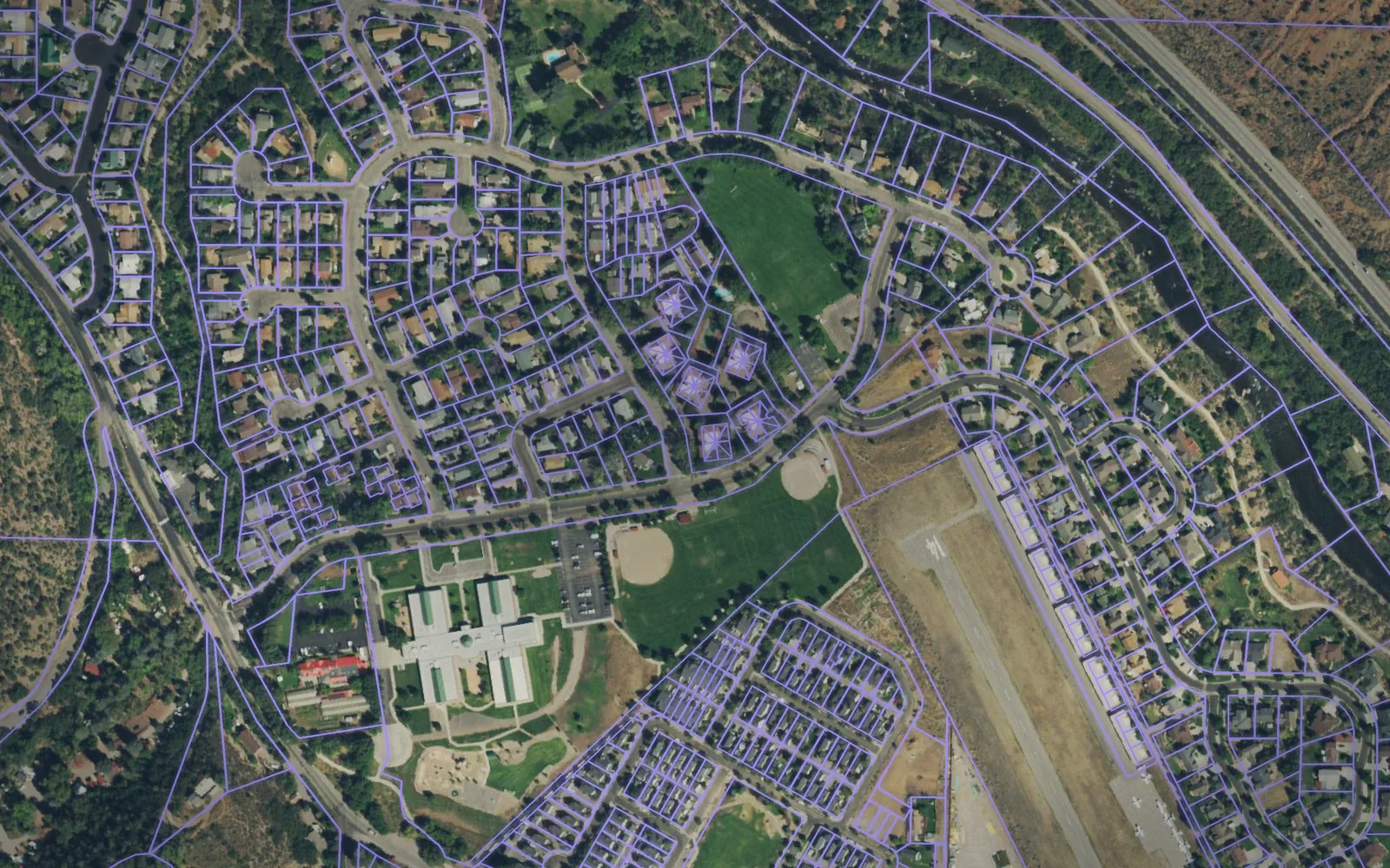 Parcel boundaries over aerial imagery of Garfield County, Colorado