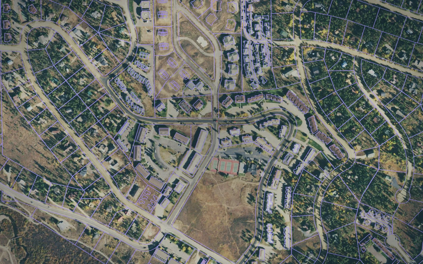 Parcel boundaries over aerial imagery of Grand County, Colorado