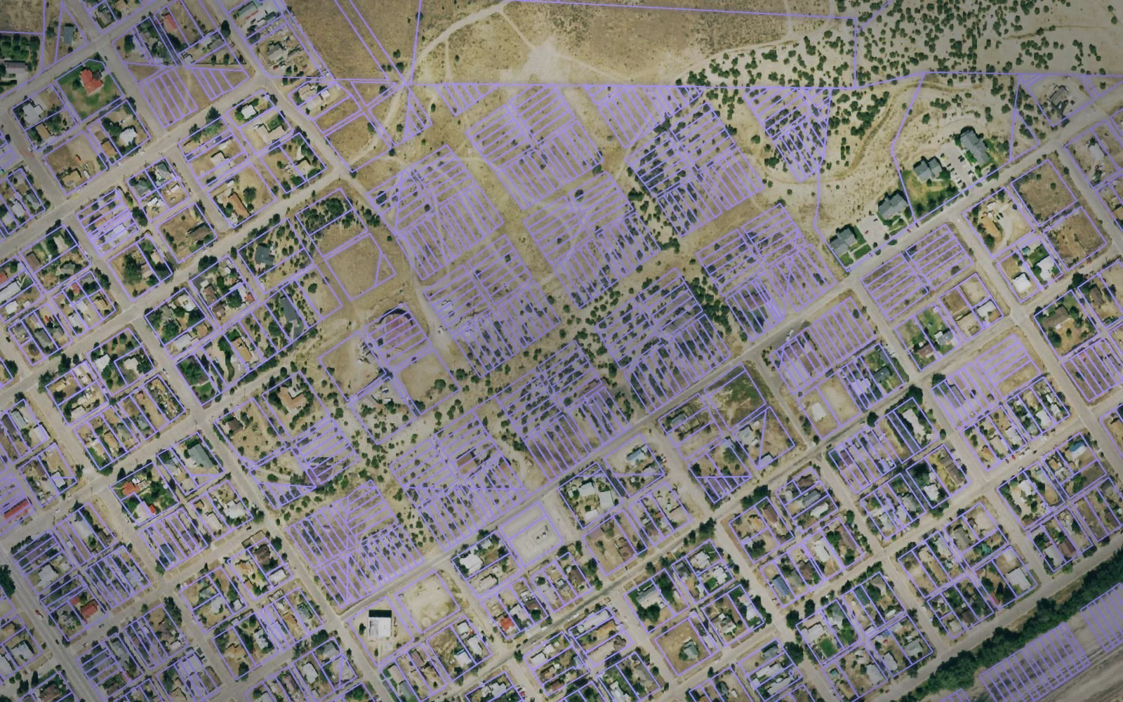 Parcel boundaries over aerial imagery of Huerfano County, Colorado