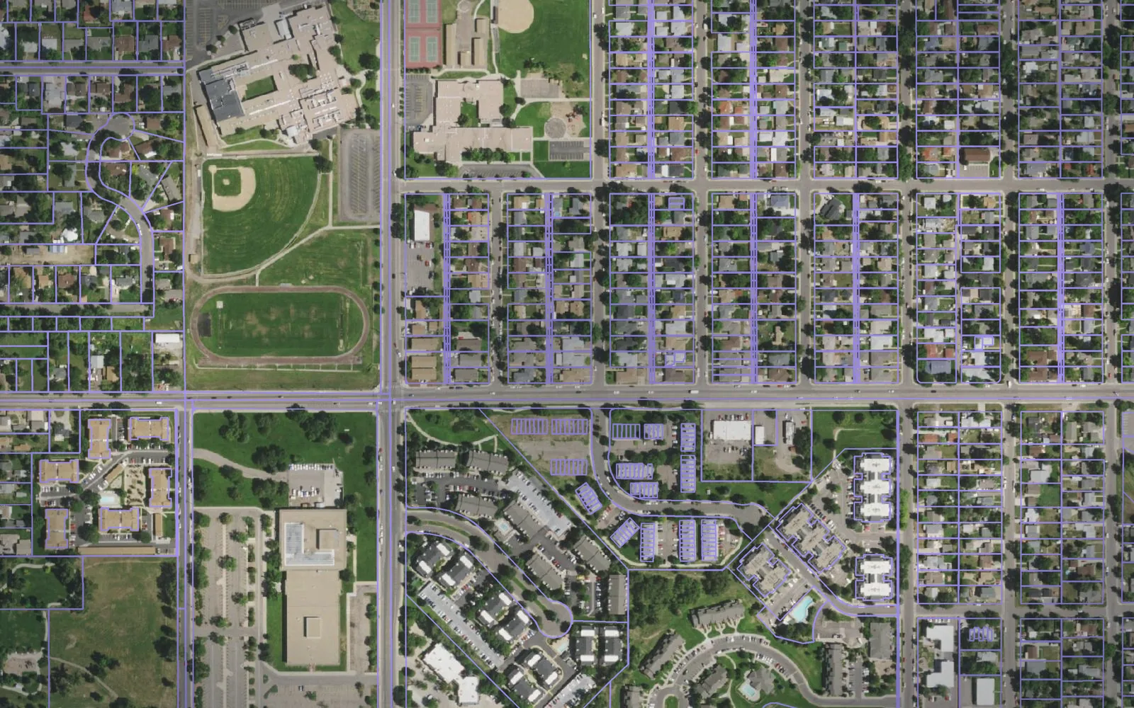 Parcel boundaries over aerial imagery of Jefferson County, Colorado