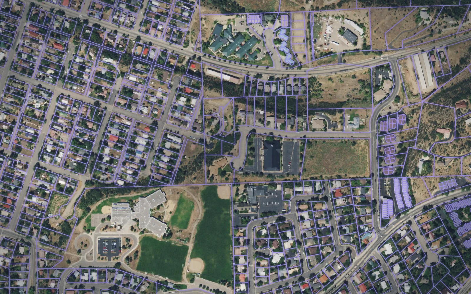 Parcel boundaries over aerial imagery of La Plata County, Colorado