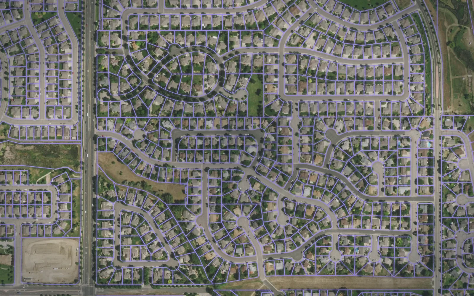 Parcel boundaries over aerial imagery of Larimer County, Colorado