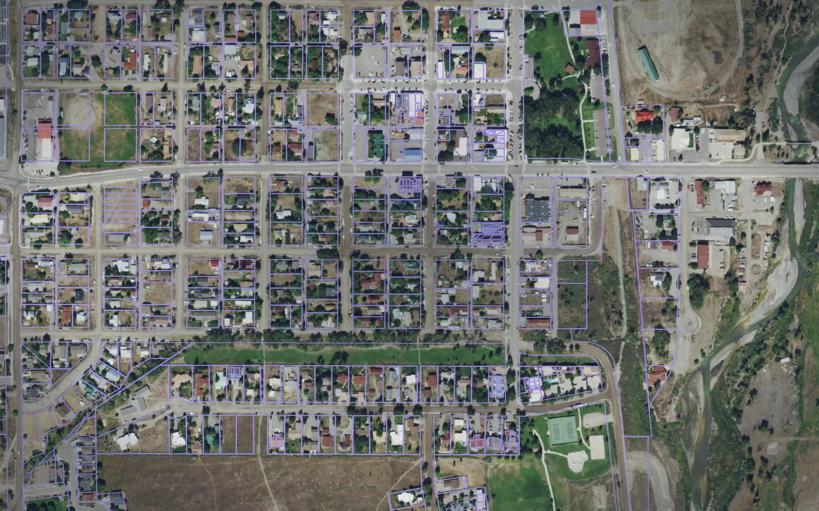 Parcel boundaries over aerial imagery of Ouray County, Colorado